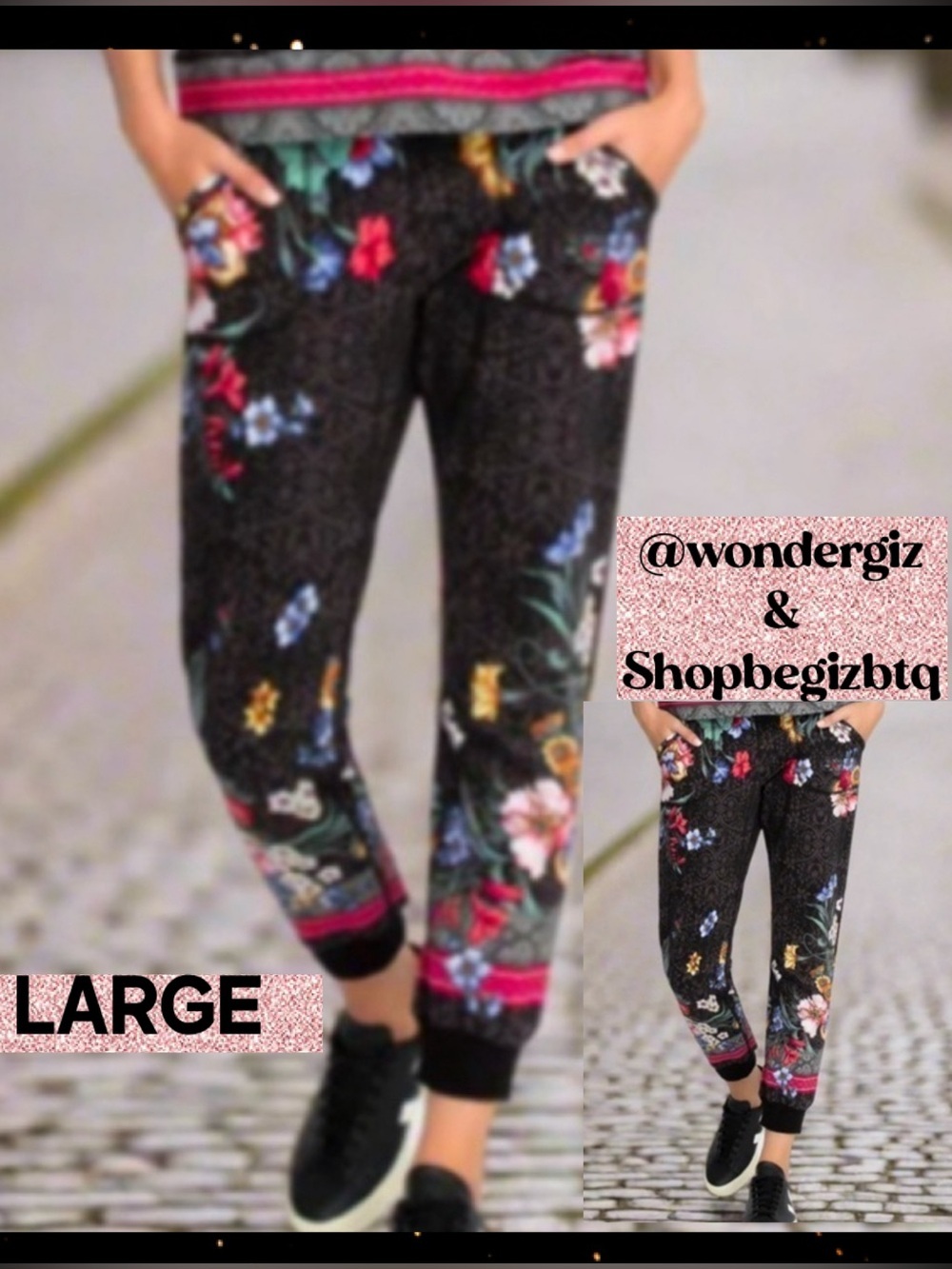 🔥🔥NWT Johnny Was Onix Sistine French Terry Jogger Multi Floral Size Large
